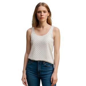 Irene Kasmer Small (est.) Vintage 70's Tank White with Black Polka Dots USA Made